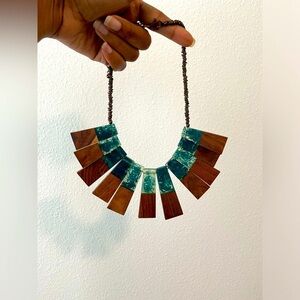 Vintage Handcrafted Wooden and Teal Necklace